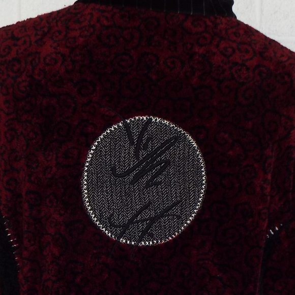 K.D.Spring M L burgundy black chenille swirl print zip front casual jacket - Picture 4 of 4